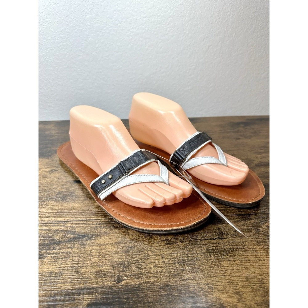 Reef Hali Women Flip Flops Cream Brown Leather Comfort Thong Sandals Size 11